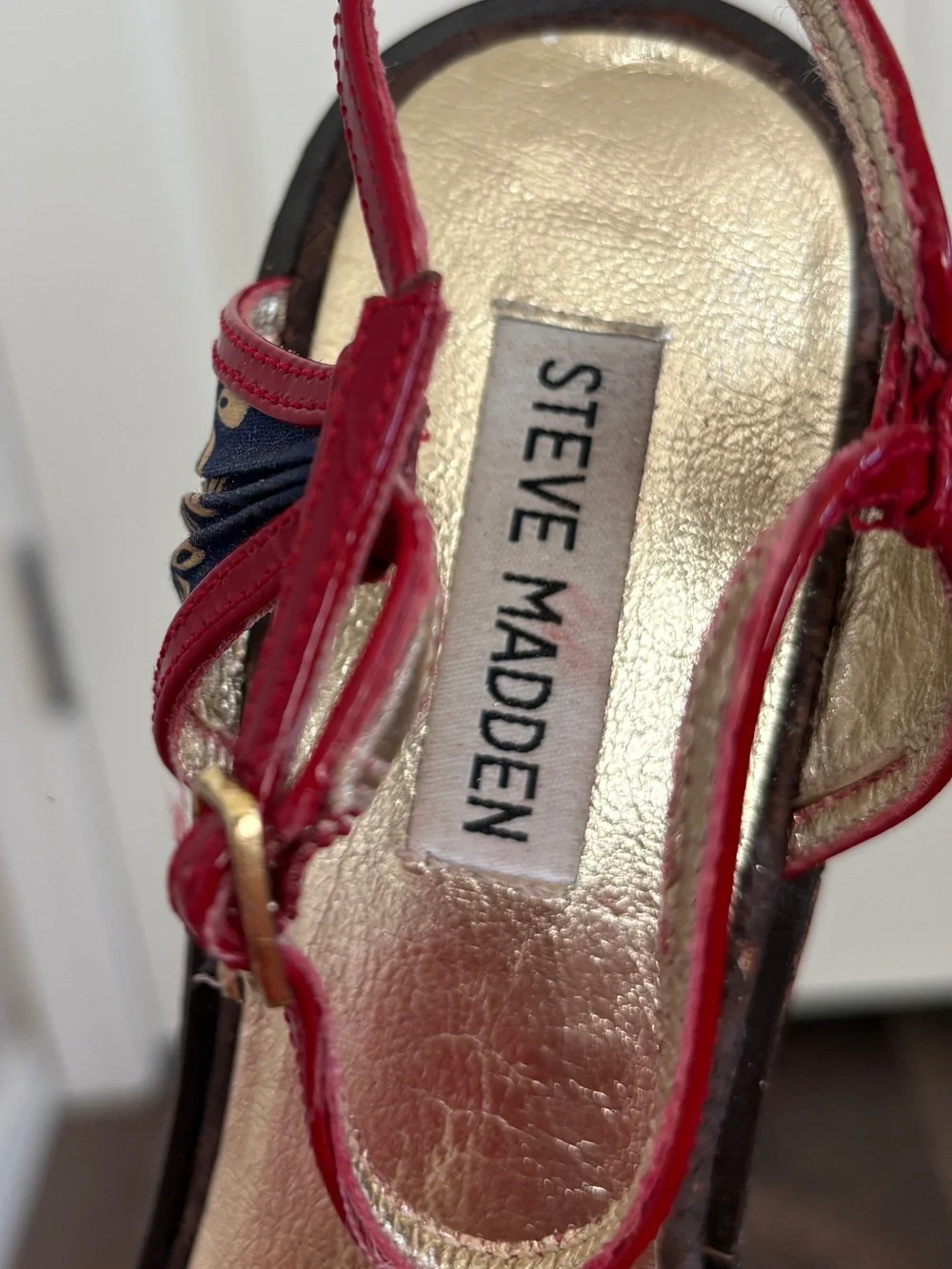 Steve Madden Lynbrook Red Floral Cork Wedge Sandals